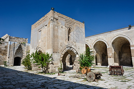 土耳其丝绸之路上的苏丹哈尼大篷车丝绸柱子门廊石头隧道建筑通道院子拱廊雕刻图片