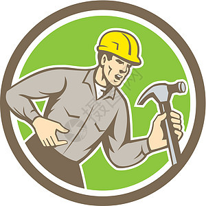 建造者 Carpenter 呼喊锤子环回声男人圆圈安全帽建造木匠艺术品插图男性工人图片