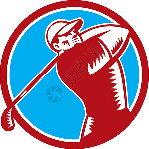 高尔夫球环木剪木刻男人圆圈运动员插图运动艺术品男性俱乐部玩家图片