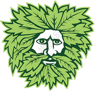 绿人阵线装饰品面具艺术品叶子男人男性鼻孔神话树叶插图图片