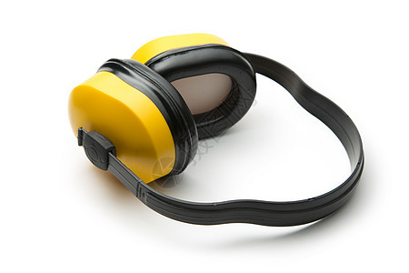 白色背景上的耳机Name安全工作插头工业黄色噪音图片