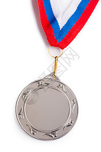 三色彩带金属奖牌空白丝带运动竞赛红色勋章蓝色圆形徽章荣誉图片