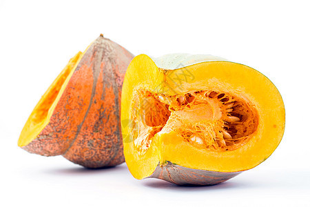 孤立的南瓜切片黄色橙子种子营养蔬菜季节白色食物收成葫芦图片