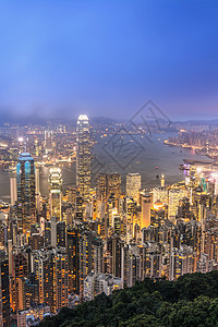 香港市之夜城市市中心摩天大楼建筑商业港口顶峰天堂旅游码头图片