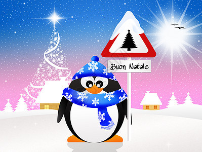 圣诞明信片卡通片围巾动物庆典树木白色路标插图季节帽子背景图片