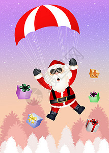 有趣的圣诞老人航班景观闲暇庆典降落伞明信片插图发射礼物新年图片