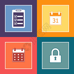 以平板设计样式设置的图标集清单互联网网络时间日历收藏数据文档技术安全图片