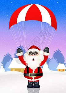 带降落伞的圣诞老人插图发射礼物闲暇航班庆典卡通片新年明信片景观图片