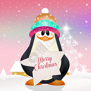 圣诞企鹅闲暇礼物明信片插图企鹅雪花卡通片新年景观庆典图片