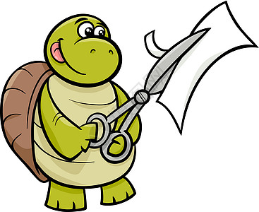 带剪刀漫画插图的海龟图片