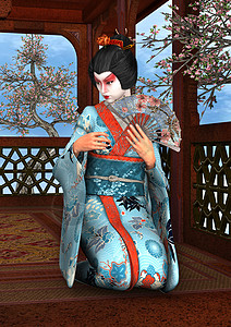 艺伎衣服礼仪女性和服传统异国数字扇子文化艺人图片