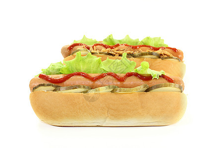 热狗香肠蔬菜黄瓜小吃午餐洋葱水平包子绿色面包图片