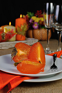 Persimmon 双环西蒙风格桌子水果营养小吃早餐装饰饮食蜡烛浆果图片