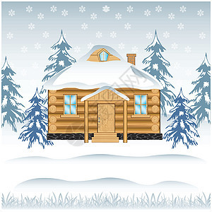 木柴中的房屋雪花木头小屋材料街道仙境安装方案建筑学雪堆图片