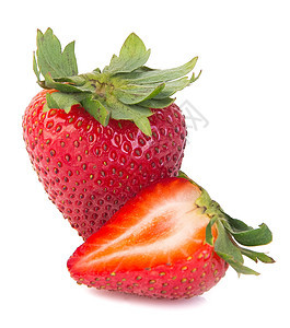背景上新鲜草莓的鲜草莓食物浆果活力白色绿色叶子甜点红色水果团体图片