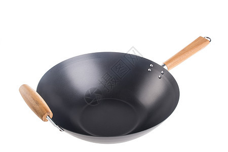OK Asia烹饪wok在背景上蓝色厨房金属食物炒锅平底锅用具厨具餐厅厨师图片