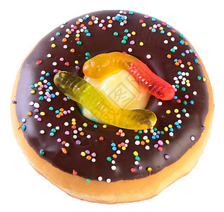 甜甜圈 神圣的甜甜圈 在背景上黄色橙子节日甜点巧克力白色食物圆圈早餐棕色图片