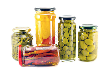 隔绝玻璃锅中的胡椒 橄榄和树脂食品图片