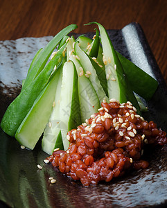 日式美食 背景的日本菜竹卡白色午餐蔬菜食物海藻饺子沙拉绿色芝麻图片