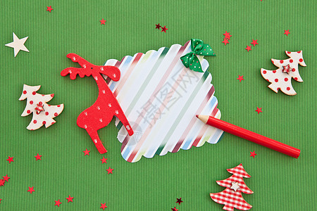 麋鹿圣诞老人圣诞节的绿化背景乡村礼物代金券笔记星星格子绿色心愿红色积分背景