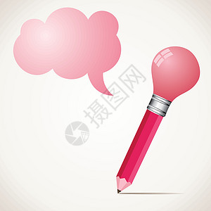 粉红灯泡铅笔 带有信息泡泡图片