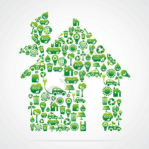 绿色环保图标的绿屋设计背景图片