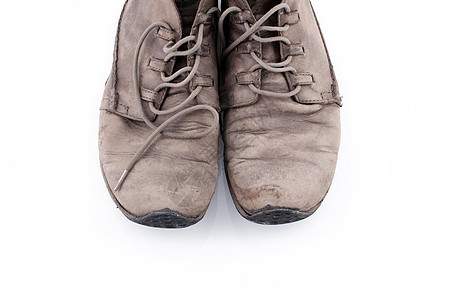 白背景孤立的旧鞋靴子男性皮革男士鞋带鞋类棕色白色男人旅行图片