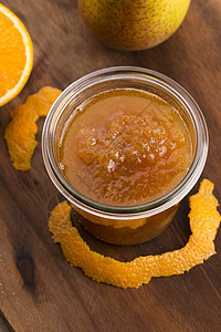 橙色玻璃梨果酱食物橙子维生素农业果味甜点勺子水果早餐季节图片