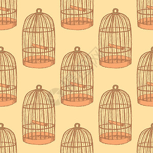 古老风格的素食鸟笼雕刻宠物墨水插图绘画监狱草图拘留者自由图片