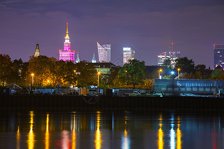 夜间华沙市风景首都建筑学中心地标全景国家景观旅行建筑城市图片