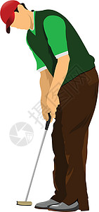 Golf 播放器海报 矢量插图专注运动课程高尔夫球成人男人娱乐控制男性天空图片