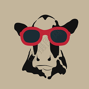 戴着眼镜的牛的矢量图像太阳镜女孩潮人微笑快乐卡通片插图框架魅力绘画图片