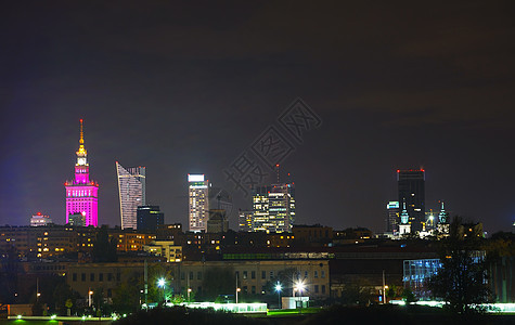 夜间华沙市风景城市反射建筑学中心首都景观国家建筑地标旅行图片