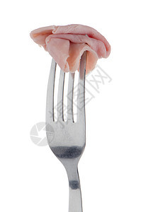 火腿的切片在叉子上被割断小吃猪肉倾斜粉色生物白色熏制饮食图片