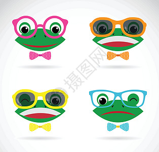 一只青蛙的矢量图像在白色背景上戴眼镜图片