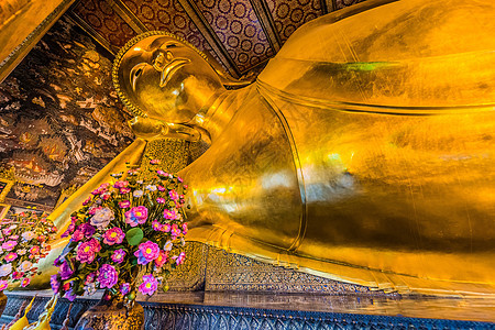 卧佛卧佛寺泰国曼谷寺庙风景雕塑宗教雕像佛教徒旅行地标说谎名胜图片
