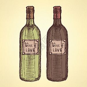 古代风格的 Slaych 葡萄酒瓶瓶子纪念日热情绘画庆典液体奢华酒杯美食草图图片