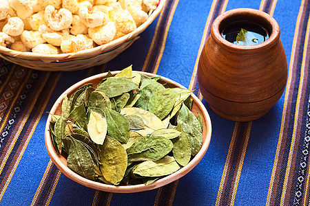 干古柯叶和茶输液植物杯子饮料叶子绿色伴侣水平食物拉丁图片