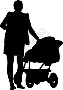 带婴儿婴儿车的母亲走路时的休眠环插图女孩们生长闲暇保姆母性产妇父母女性孩子图片