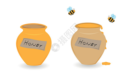 美味蜂巢蜜蜜杯和飞蜜蜂设计图片