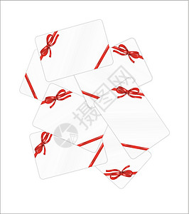 红丝带和蝴蝶结的白礼卡礼物婚礼庆典商业包装念日装饰品卡片插图装饰图片