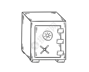封闭式保险箱金库粉笔手绘货币银行业财富铅笔宝藏安全插图图片