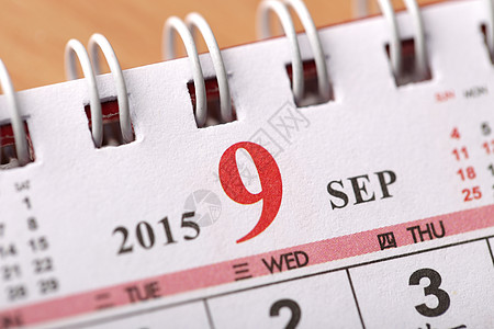 2015 年 9 月日历系列红色绘图数字卷页图像时间渲染图钉计算机活页背景图片