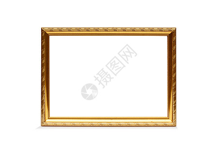 白色背景上孤立的相片框架绘画艺术边界画廊木头照片空白金子背景图片
