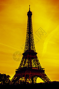 巴黎埃菲尔铁塔城市全景日落天际阳光太阳建筑橙子旅行旅游图片