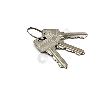 白背景上孤立的密钥钥匙安全白色金属房子宏观工作室背景图片