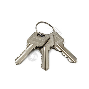白背景上孤立的密钥钥匙安全宏观白色金属房子工作室背景图片
