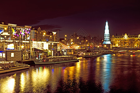 夜间从荷兰阿姆斯特丹到荷兰的城市风景首都城市自行车运输房子风景建筑建筑学历史图片