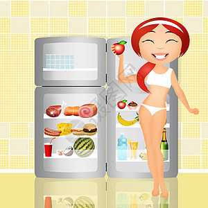 冰箱盒子厨房奶制品插图产品微笑瓶子冷藏牛奶女孩图片