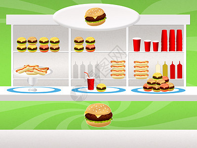 汉堡店插图购物女孩天空女士市场食物摊位食品职业图片